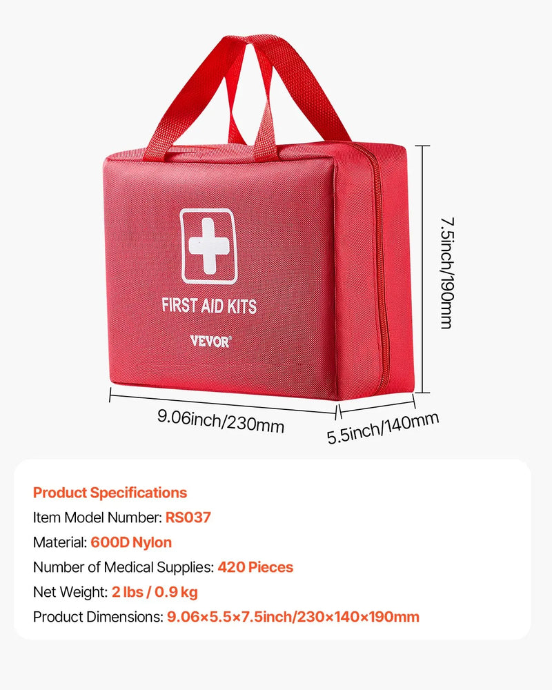 Pirmās palīdzības komplekts, 420 vienības, neatliekamās medicīnas piederumi mājai, automašīnai, birojam, ceļošanai, kempingam, kravas automašīnai, pārgājieniem, sportam, transportlīdzekļiem un āra ārkārtas situācijām