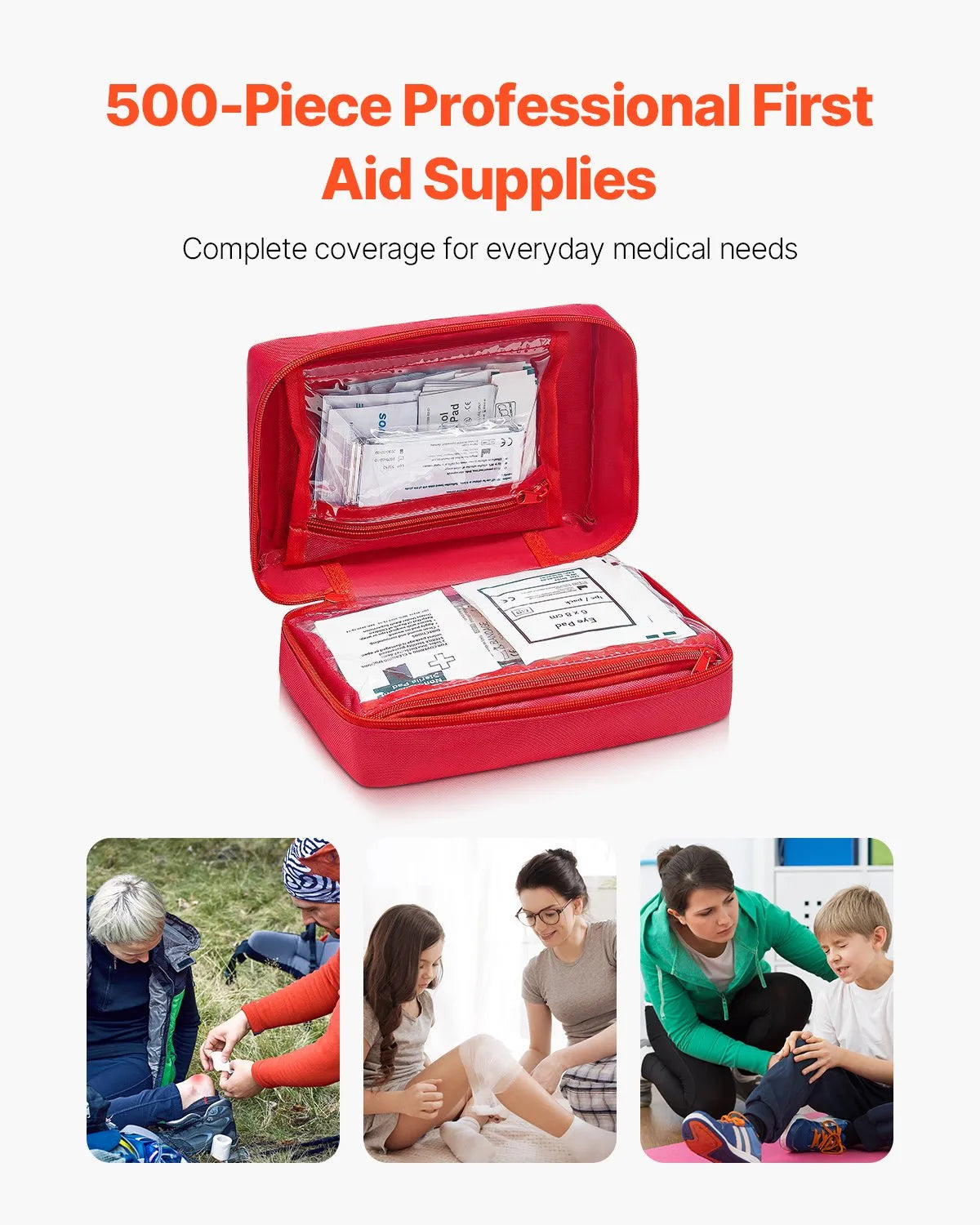 First Aid Kit, 500 Units, Emergency Medical Supplies for Home, Car, Office, Travel, Camping, Truck, Hiking, Sports, Vehicles and Outdoor Emergencies