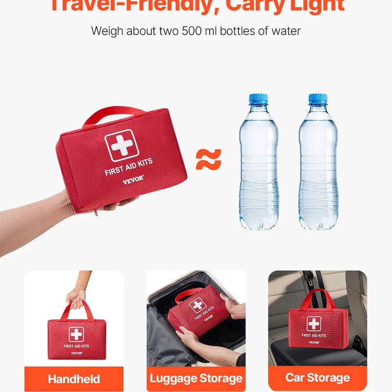 Pirmās palīdzības komplekts, 500 vienības, neatliekamās medicīnas piederumi mājai, automašīnai, birojam, ceļošanai, kempingam, kravas automašīnai, pārgājieniem, sportam, transportlīdzekļiem un āra ārkārtas situācijām.