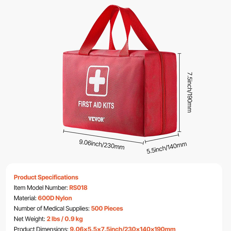 Pirmās palīdzības komplekts, 500 vienības, neatliekamās medicīnas piederumi mājai, automašīnai, birojam, ceļošanai, kempingam, kravas automašīnai, pārgājieniem, sportam, transportlīdzekļiem un āra ārkārtas situācijām.