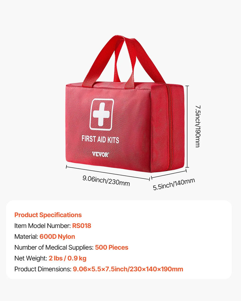 Pirmās palīdzības komplekts, 500 vienības, neatliekamās medicīnas piederumi mājai, automašīnai, birojam, ceļošanai, kempingam, kravas automašīnai, pārgājieniem, sportam, transportlīdzekļiem un āra ārkārtas situācijām