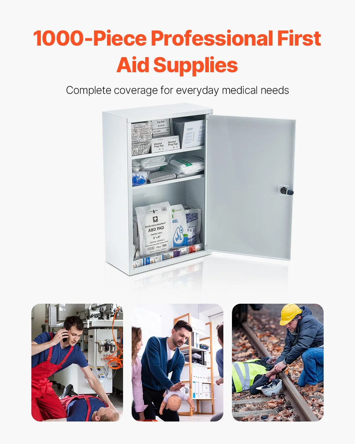 3-Shelf First Aid Cabinet, 1000 Units, Large Capacity Wall-Mounted Medical Cabinet, OSHA & ANSI 2015 (Class A), Industrial Emergency Metal Cabinet for Businesses and Workplaces