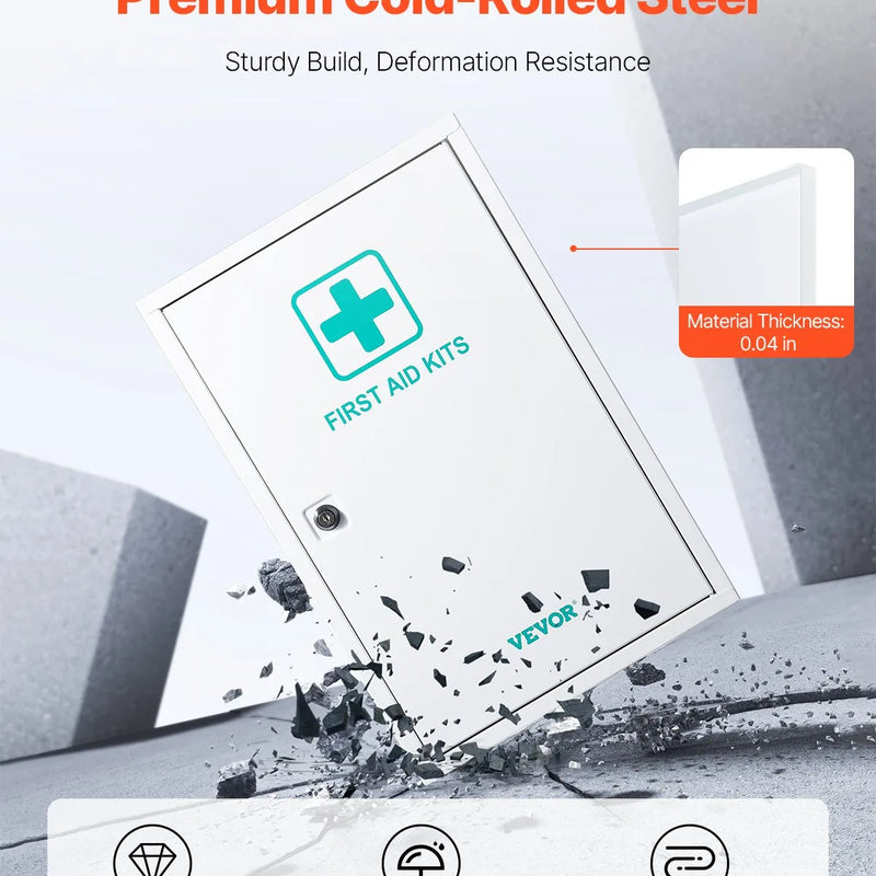 3 plauktu pirmās palīdzības skapis, 1000 vienības, liela ietilpība, pie sienas stiprināms medicīnas skapis, OSHA & ANSI 2015 (Class A), rūpnieciskais neatliekamās palīdzības metāla skapis uzņēmumiem un darba vietām