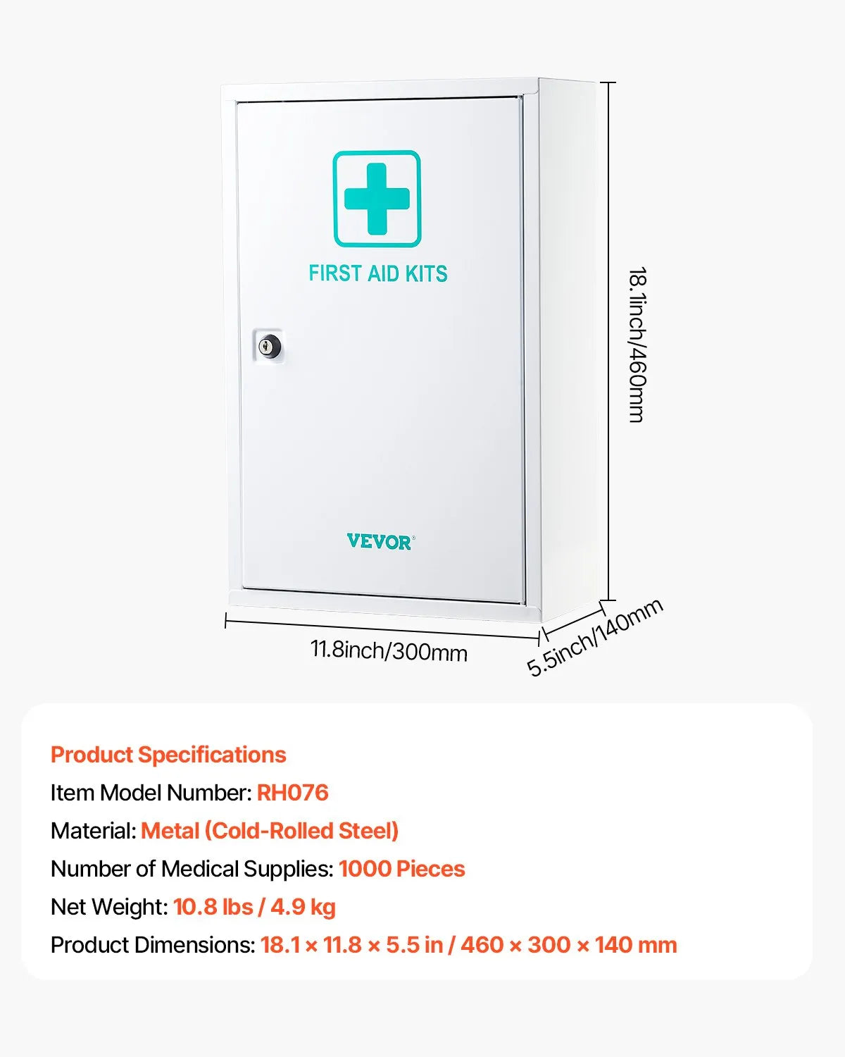 3-Shelf First Aid Cabinet, 1000 Units, Large Capacity Wall-Mounted Medical Cabinet, OSHA & ANSI 2015 (Class A), Industrial Emergency Metal Cabinet for Businesses and Workplaces