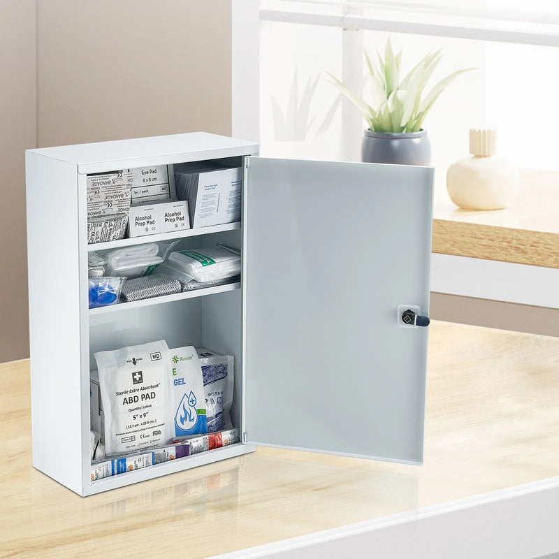 3 plauktu pirmās palīdzības skapis, 1000 vienības, liela ietilpība, pie sienas stiprināms medicīnas skapis, OSHA & ANSI 2015 (Class A), rūpnieciskais neatliekamās palīdzības metāla skapis uzņēmumiem un darba vietām