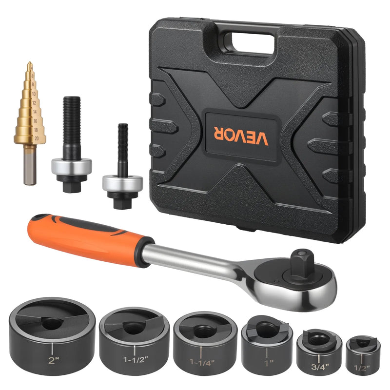 VEVOR sprūdrata caurumu izsišanas instrumentu komplekts SLUG-Buster, caurumu diametrs 12,7–50,8 mm, ar 6 matricām, 40Cr tērauds, alumīnijam, mīkstajam tēraudam, stikla šķiedrai un plastmasai