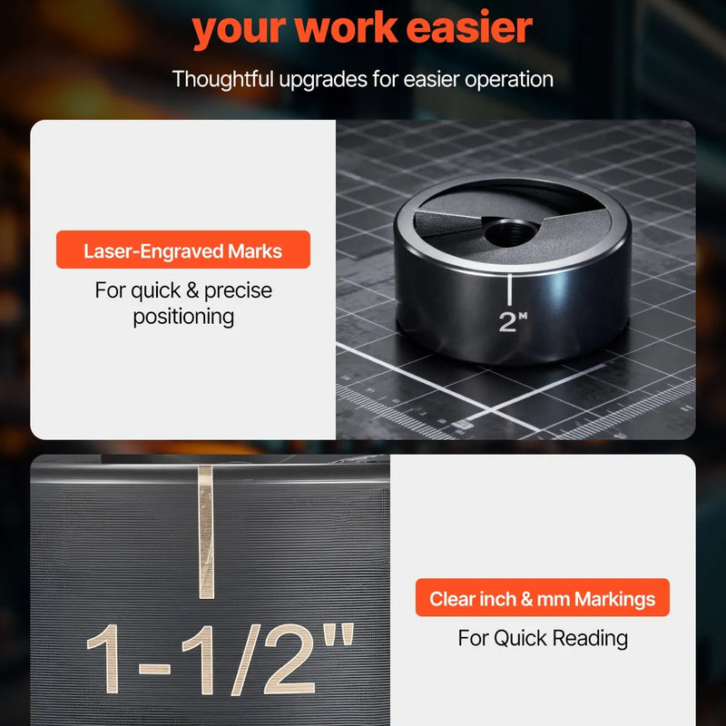 VEVOR sprūdrata caurumu izsišanas instrumentu komplekts SLUG-Buster, caurumu diametrs 12,7–50,8 mm, ar 6 matricām, 40Cr tērauds, alumīnijam, mīkstajam tēraudam, stikla šķiedrai un plastmasai