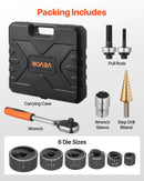 VEVOR sprūdrata caurumu izsišanas instrumentu komplekts SLUG-Buster, caurumu diametrs 12,7–50,8 mm, ar 6 matricām, 40Cr tērauds, alumīnijam, mīkstajam tēraudam, stikla šķiedrai un plastmasai