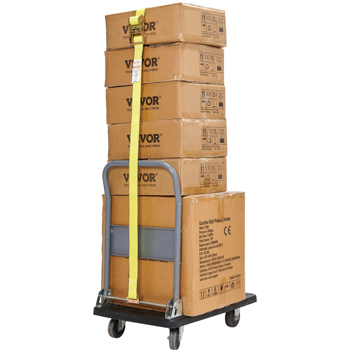 Ratchet Tie-Down Strap Set, 8 Pieces, 1995.8 kg Breaking Strength, E-Track Endless Ratchet Straps 50 mm × 4.6 m, Heavy-Duty, for Cargo, Appliance and Garden Equipment Securing