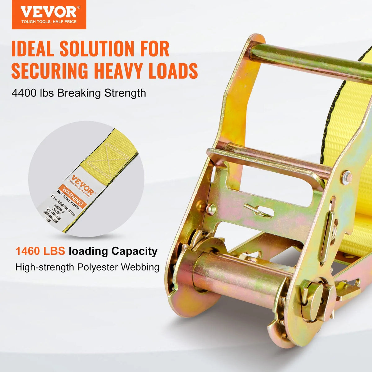 Ratchet Tie-Down Strap Set, 8 Pieces, 1995.8 kg Breaking Strength, E-Track Endless Ratchet Straps 50 mm × 4.6 m, Heavy-Duty, for Cargo, Appliance and Garden Equipment Securing