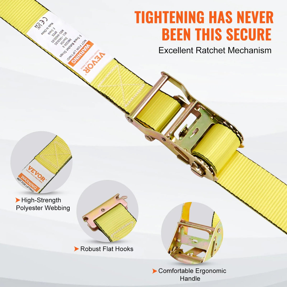 Ratchet Tie-Down Strap Set, 8 Pieces, 1995.8 kg Breaking Strength, E-Track Endless Ratchet Straps 50 mm × 4.6 m, Heavy-Duty, for Cargo, Appliance and Garden Equipment Securing