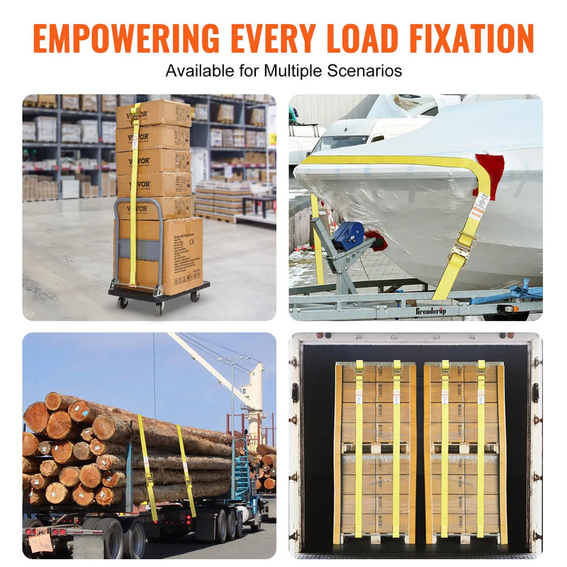 Sprūdrata stiprināšanas siksnu komplekts, 8 gab., 1995,8 kg pārraušanas slodze, E-sliedes bezgalīgās sprūdrata siksnas 50 mm × 4,6 m, smagsvara, paredzētas kravas, sadzīves tehnikas un dārza tehnikas nostiprināšanai