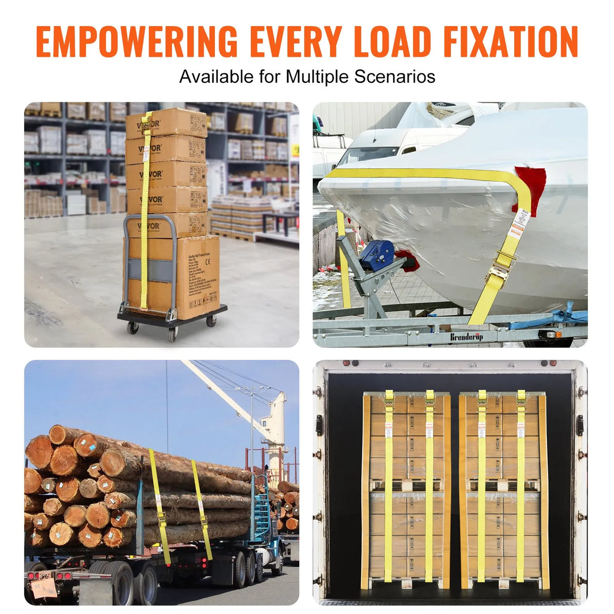 Ratchet Tie-Down Strap Set, 8 Pieces, 1995.8 kg Breaking Strength, E-Track Endless Ratchet Straps 50 mm × 4.6 m, Heavy-Duty, for Cargo, Appliance and Garden Equipment Securing