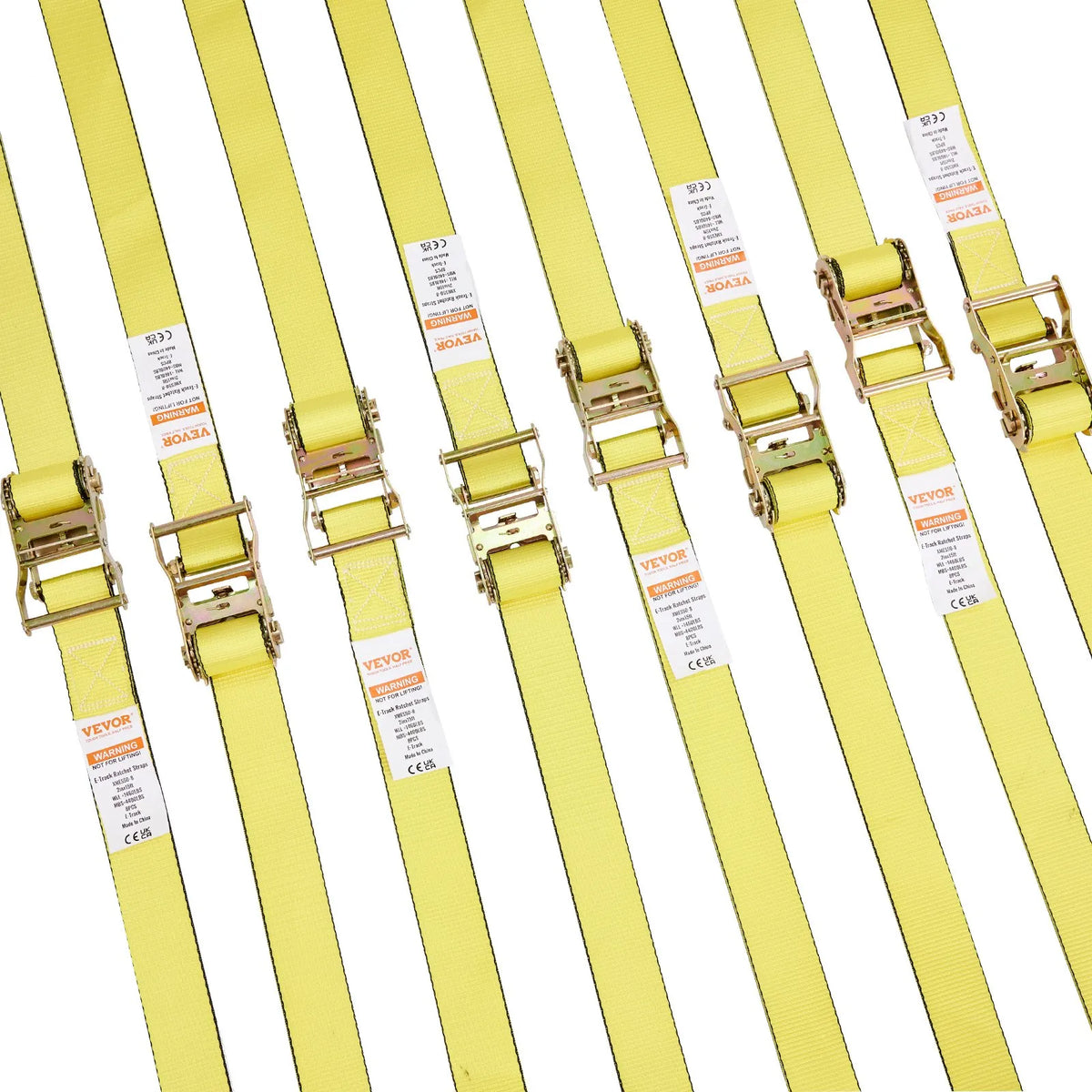 Ratchet Tie-Down Strap Set, 8 Pieces, 1995.8 kg Breaking Strength, E-Track Endless Ratchet Straps 50 mm × 4.6 m, Heavy-Duty, for Cargo, Appliance and Garden Equipment Securing