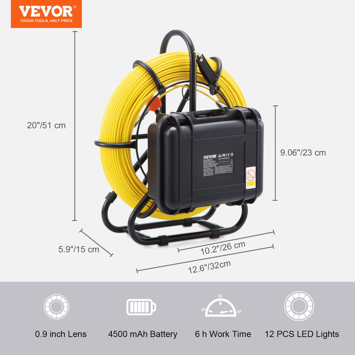 VEVOR канализационная камера, камера проверки качества, 22,86 см 720p экраны, камера видеонаблюдения 120 м