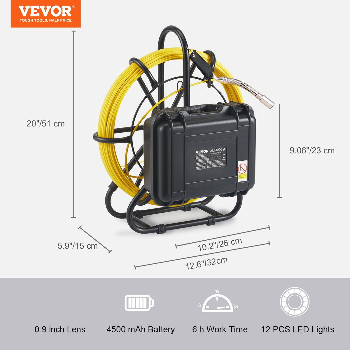 VEVOR канализация для проверки камеры, 22,9 см, 720p экраны, камера для проверки, кабель 50 м