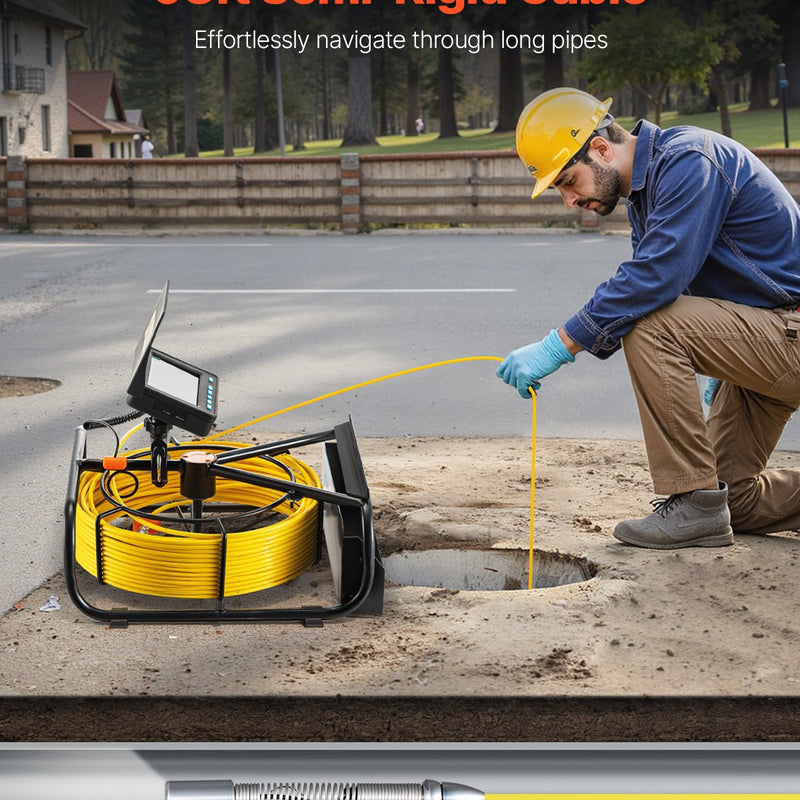 VEVOR kanalizācijas kamera 30m, 10,92 cm cauruļu kamera ar regulējamu LED un 16GB karti