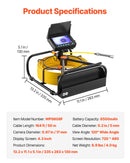 VEVOR kanalizācijas kamera 50 m, 10,92 cm kanālu kamera ar 6 regulējamām LED gaismām un 16GB atmiņas karte