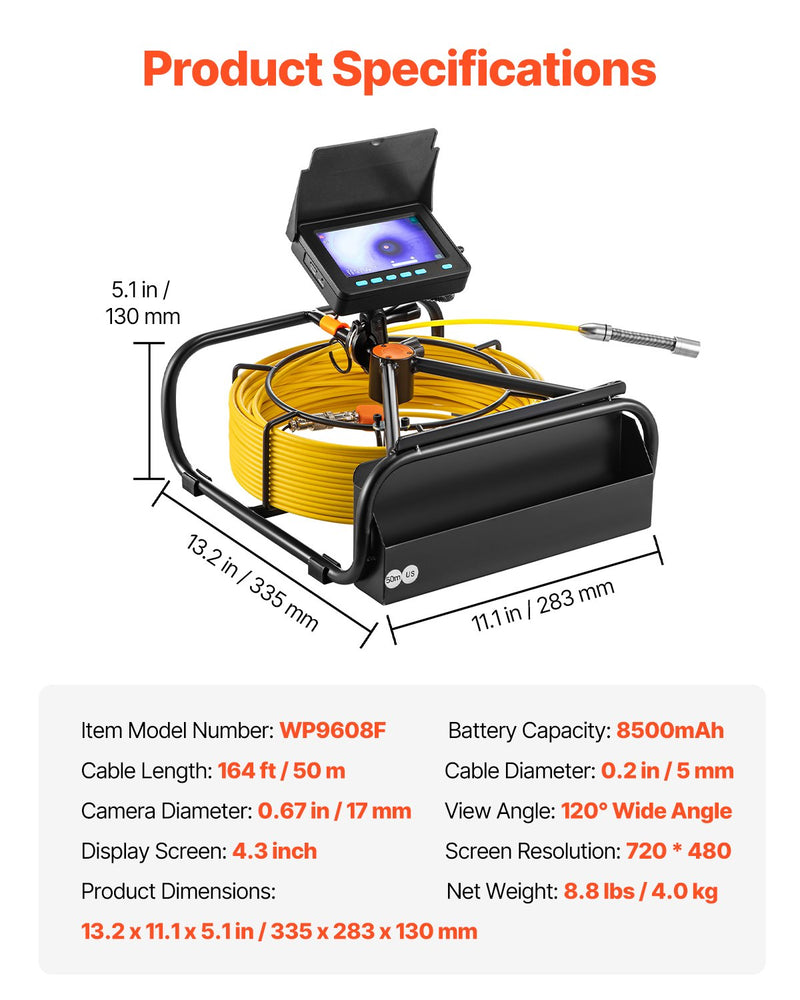 Šī VEVOR Sewer Camera ir kompakta un efektīva cauruļu inspekcijas kamera, kas nodrošina augstas