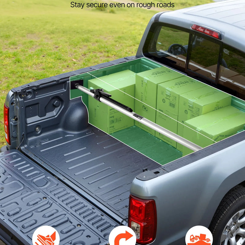 VEVOR kravas fiksācijas stienis, sprūdrata tipa kravas stienis ar regulējamu garumu 1499–1854 mm, izturīgs tērauda kravas stabilizators ar neslīdošiem balsta uzgaļiem, teleskopiski kravas fiksācijas stieņi pikapa kravas kastei.