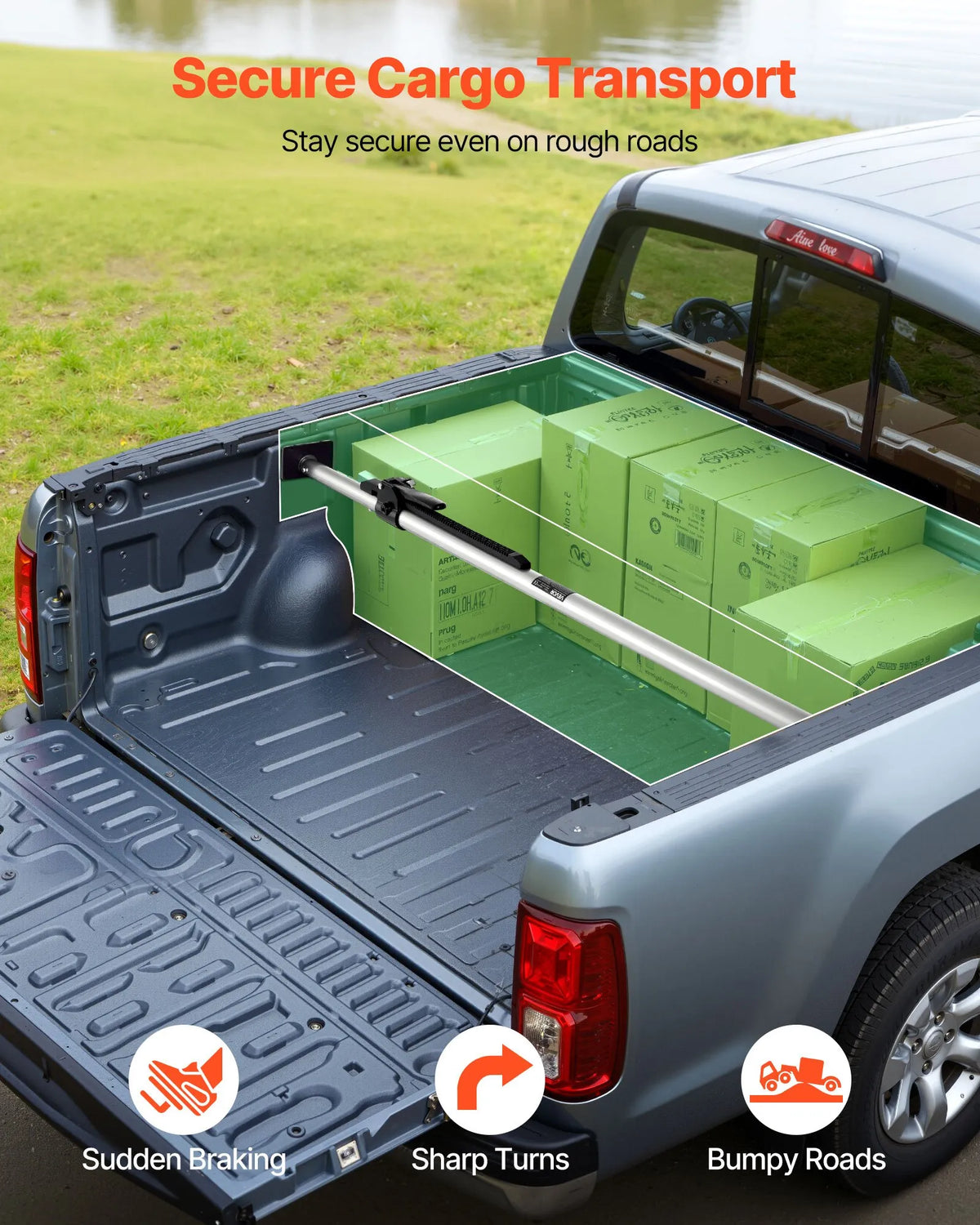 VEVOR Cargo Tie-Down Bar, Ratchet-Type Load Bar with Adjustable Length 1499–1854 mm, Durable Steel Cargo Stabiliser with Non-Slip Support Ends, Telescopic Cargo Securing Bars for Pickup Truck Bed
