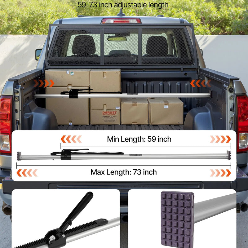 VEVOR kravas fiksācijas stienis, sprūdrata tipa kravas stienis ar regulējamu garumu 1499–1854 mm, izturīgs tērauda kravas stabilizators ar neslīdošiem balsta uzgaļiem, teleskopiski kravas fiksācijas stieņi pikapa kravas kastei.