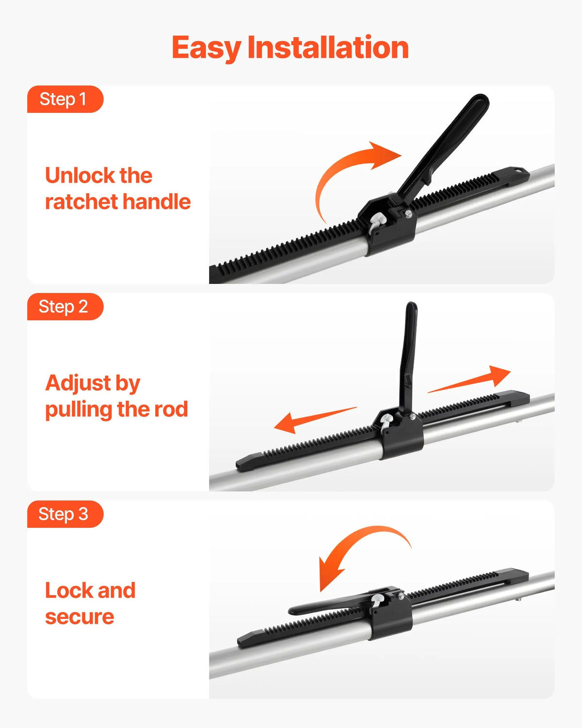 VEVOR Cargo Tie-Down Bar, Ratchet-Type Load Bar with Adjustable Length 1499–1854 mm, Durable Steel Cargo Stabiliser with Non-Slip Support Ends, Telescopic Cargo Securing Bars for Pickup Truck Bed