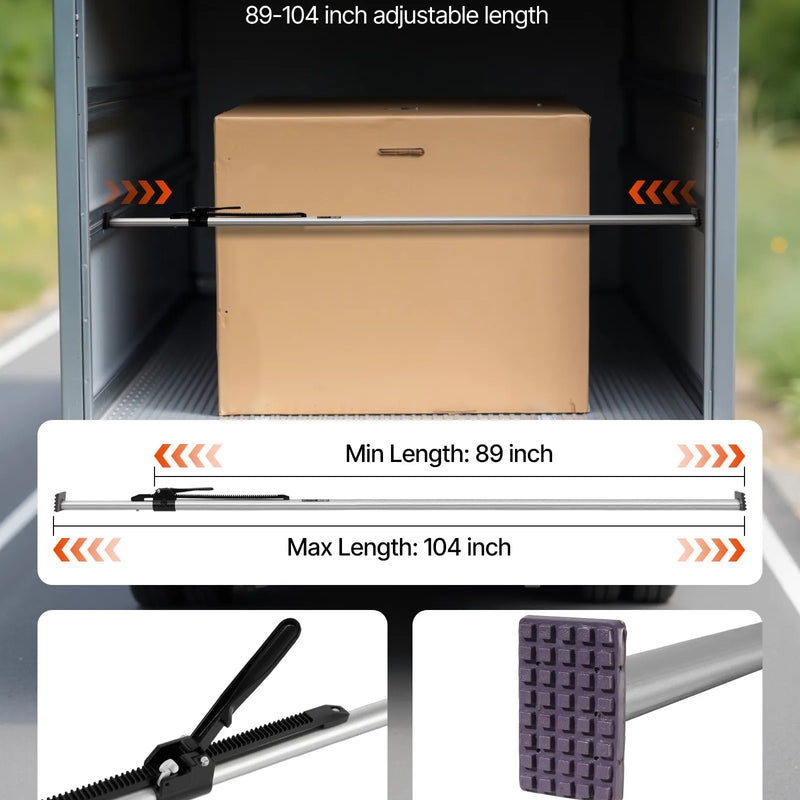 VEVOR kravas fiksācijas stienis, sprūdrata tipa kravas stienis ar regulējamu garumu 2261–2642 mm, izturīgs tērauda kravas stabilizators ar neslīdošiem uzgaļiem, kravas nostiprināšanai kravas auto kastēs, puspiekabēs un piekabēs (2 gab.)