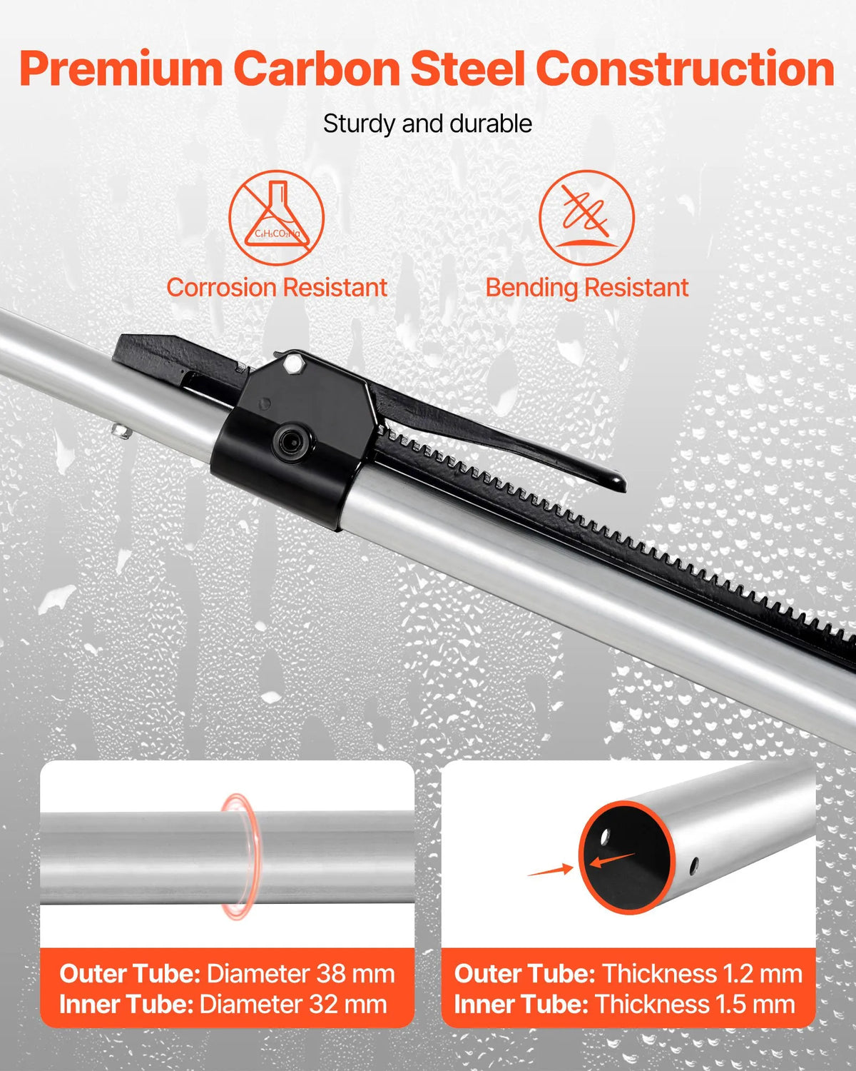 VEVOR Cargo Tie-Down Bar, Ratchet Type Load Bar with Adjustable Length 2261–2642 mm, Durable Steel Cargo Stabiliser with Non-Slip Ends, for Securing Cargo in Truck Beds, Semi-Trailers and Trailers (2 pcs)