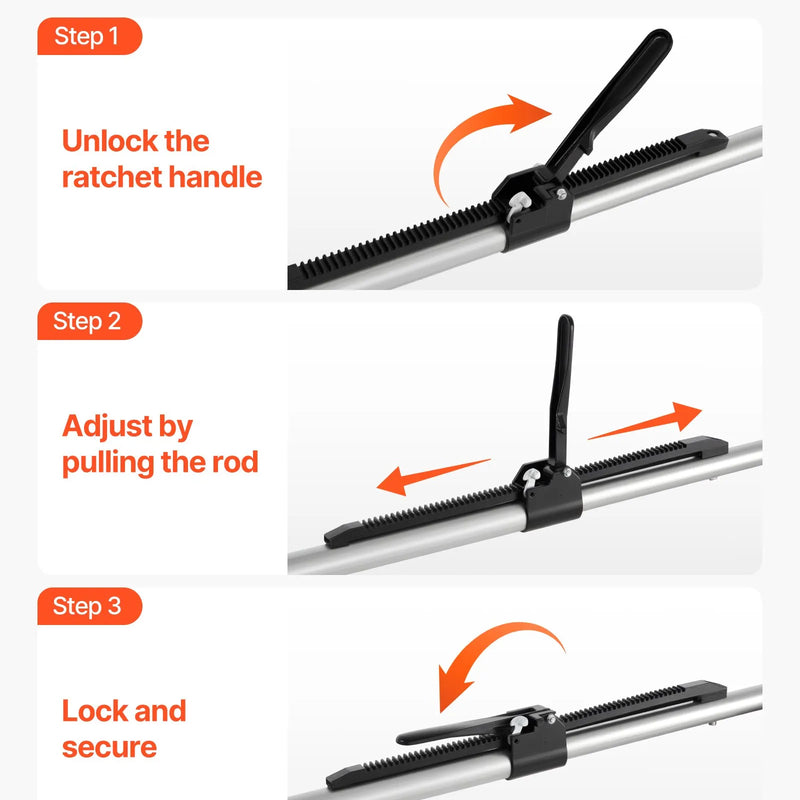 VEVOR kravas fiksācijas stienis, sprūdrata tipa kravas stienis ar regulējamu garumu 2261–2642 mm, izturīgs tērauda kravas stabilizators ar neslīdošiem uzgaļiem, kravas nostiprināšanai kravas auto kastēs, puspiekabēs un piekabēs (2 gab.)