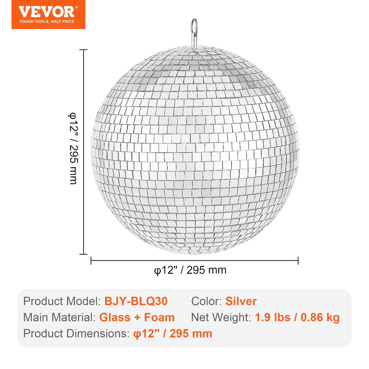 VEVOR spoguļdisco bumba 30 cm ar piekarināšanas gredzenu, spoguļvirsmas diskobumba ballīšu dekorācijām DJ klubiem, skatuvēm, kāzām, dzimšanas dienām, Ziemassvētkiem un Jaungada svinībām - ZEMLETES.LV