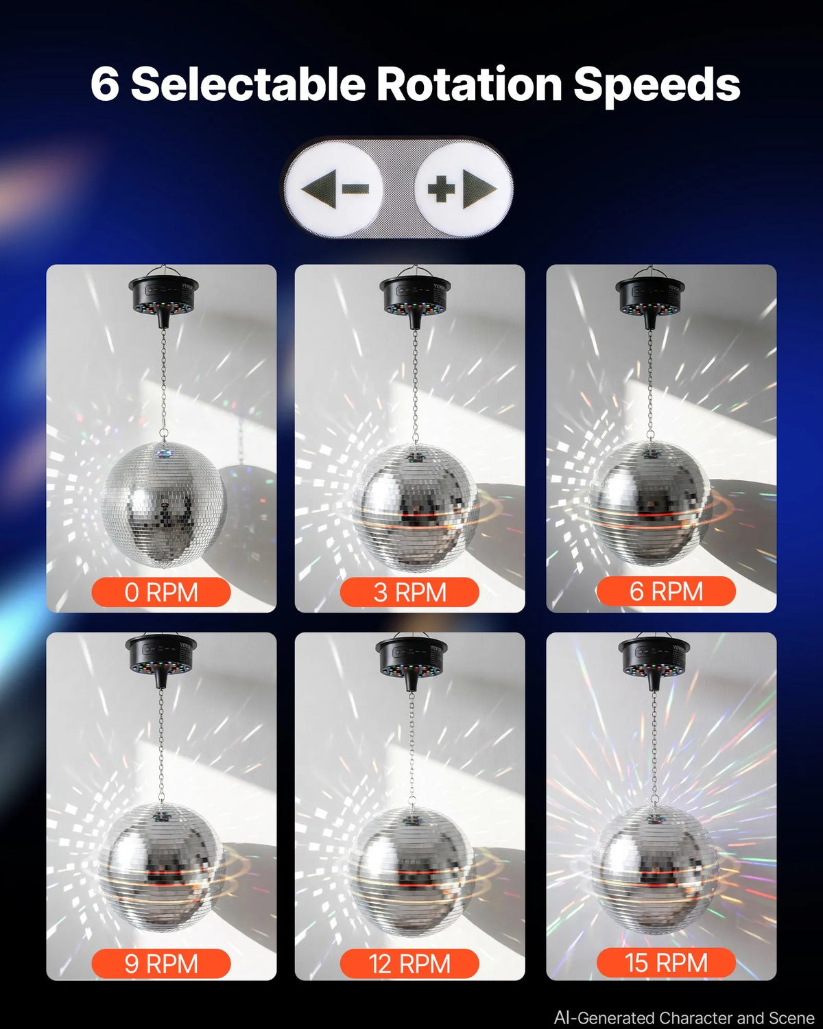 VEVOR 300 mm Mirror Ball with Motor, Remote Control and LED RGB Lights