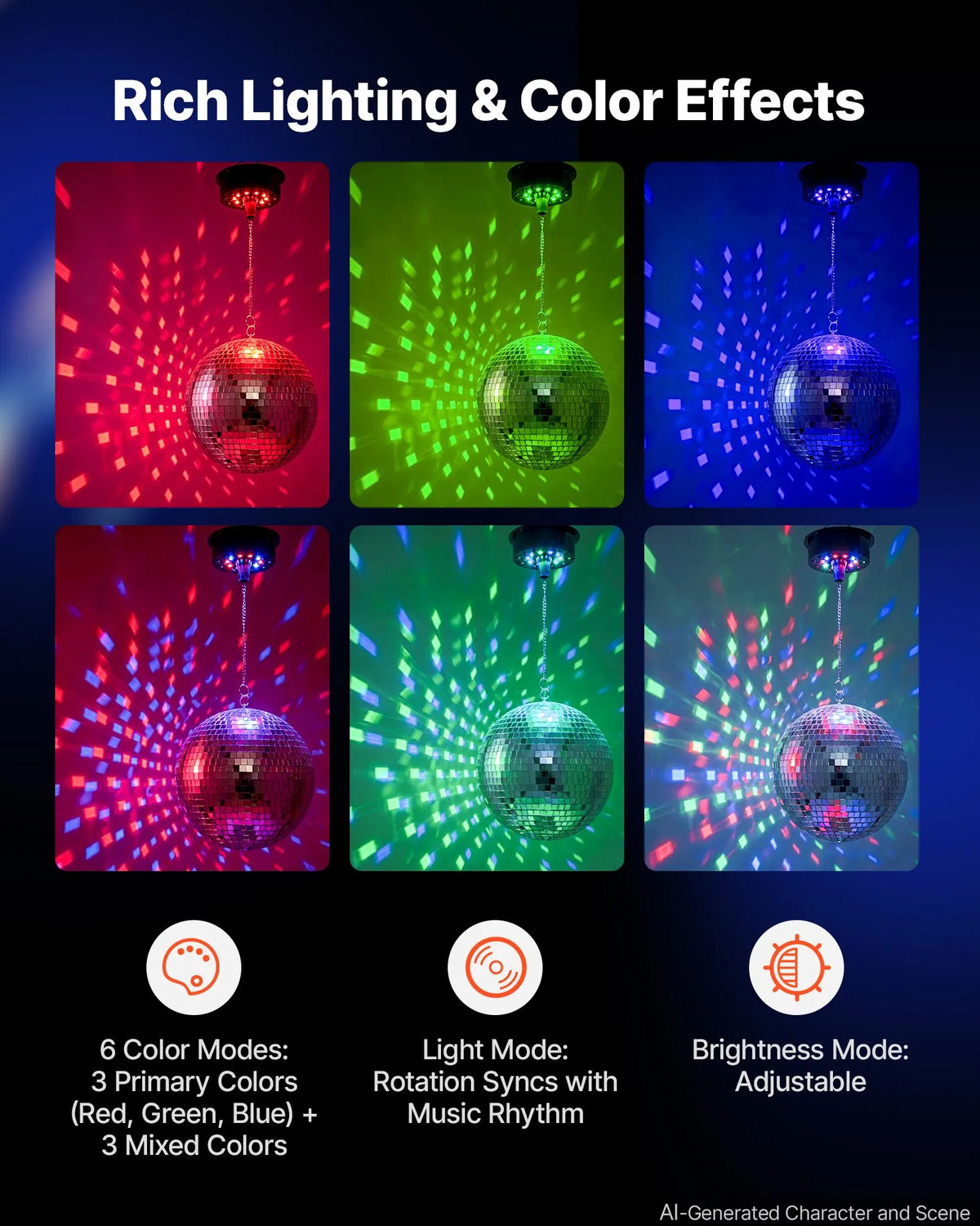 VEVOR 300 mm Mirror Ball with Motor, Remote Control and LED RGB Lights