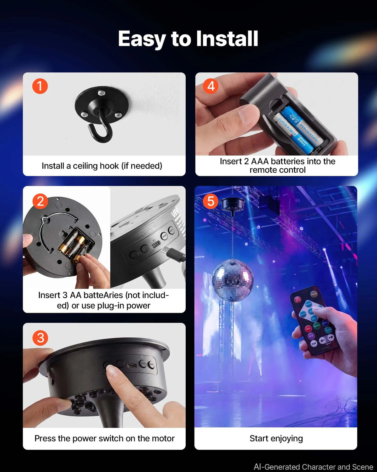 VEVOR 300 mm Mirror Ball with Motor, Remote Control and LED RGB Lights