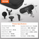 VEVOR mini masāžas ierīce dziļo audu masāžai, pārnēsājama perkusijas masāžas pistole sportistiem ar 4 ātrumiem un 2500 mAh akumulatoru, piemērota sāpju mazināšanai un muskuļu relaksācijai