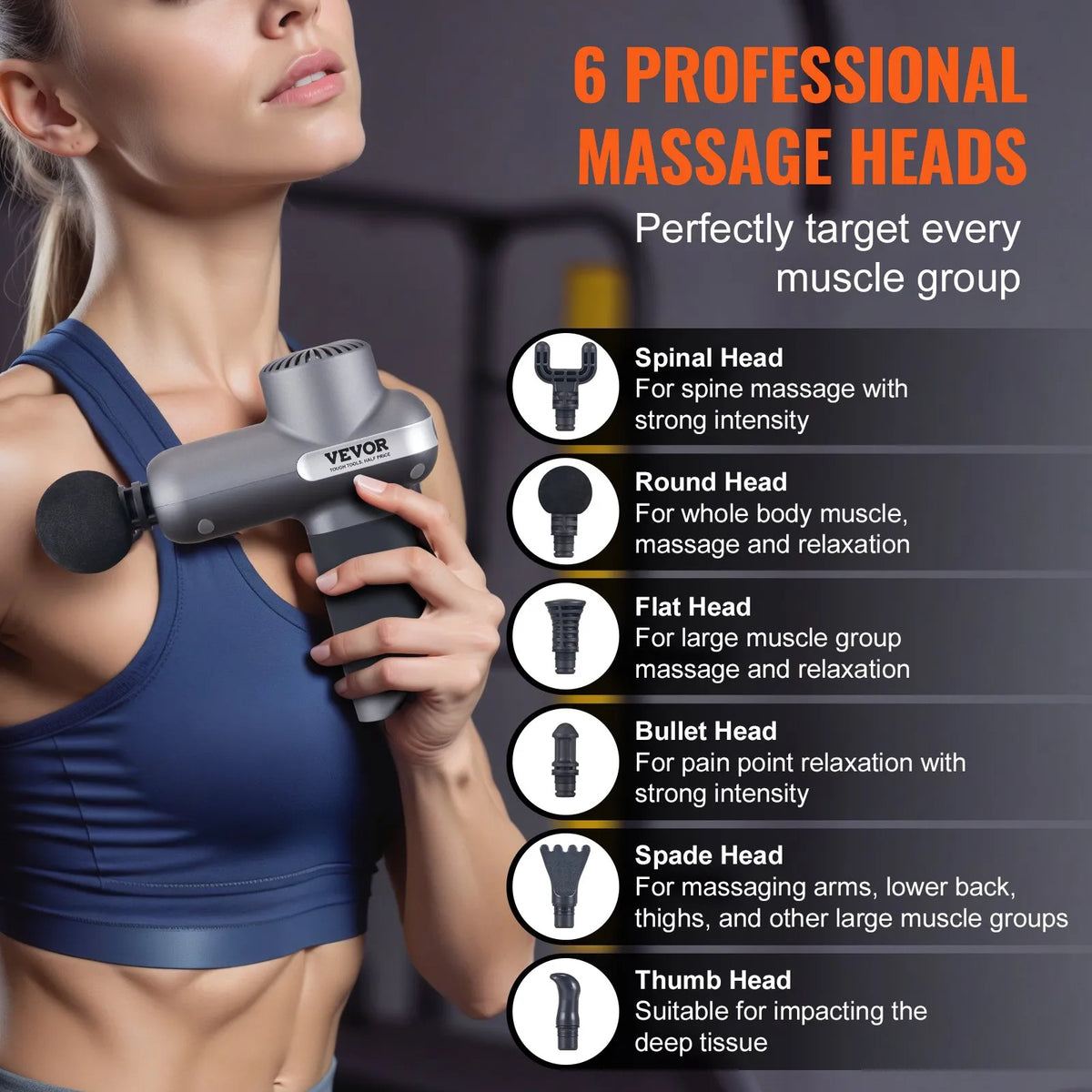 VEVOR mini massage gun, percussion muscle massage device for athletes with 5 speed levels and 6 massage heads, 7.4 V 2500 mAh battery, compact handheld massage gun for pain relief and muscle relaxation