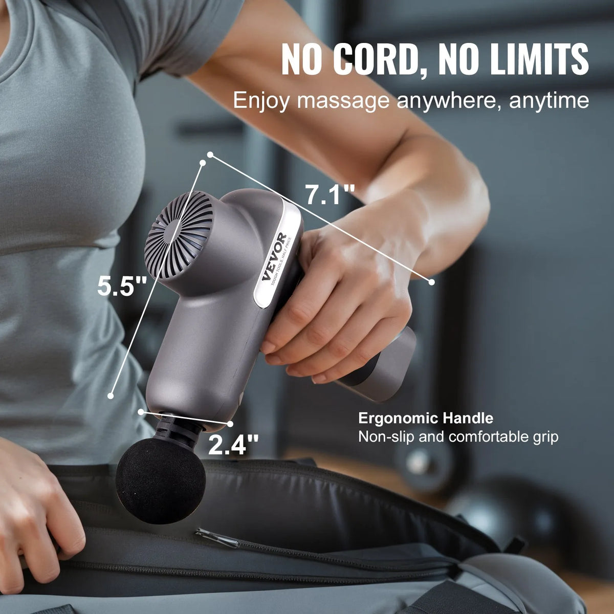 VEVOR mini massage gun, percussion muscle massage device for athletes with 5 speed levels and 6 massage heads, 7.4 V 2500 mAh battery, compact handheld massage gun for pain relief and muscle relaxation