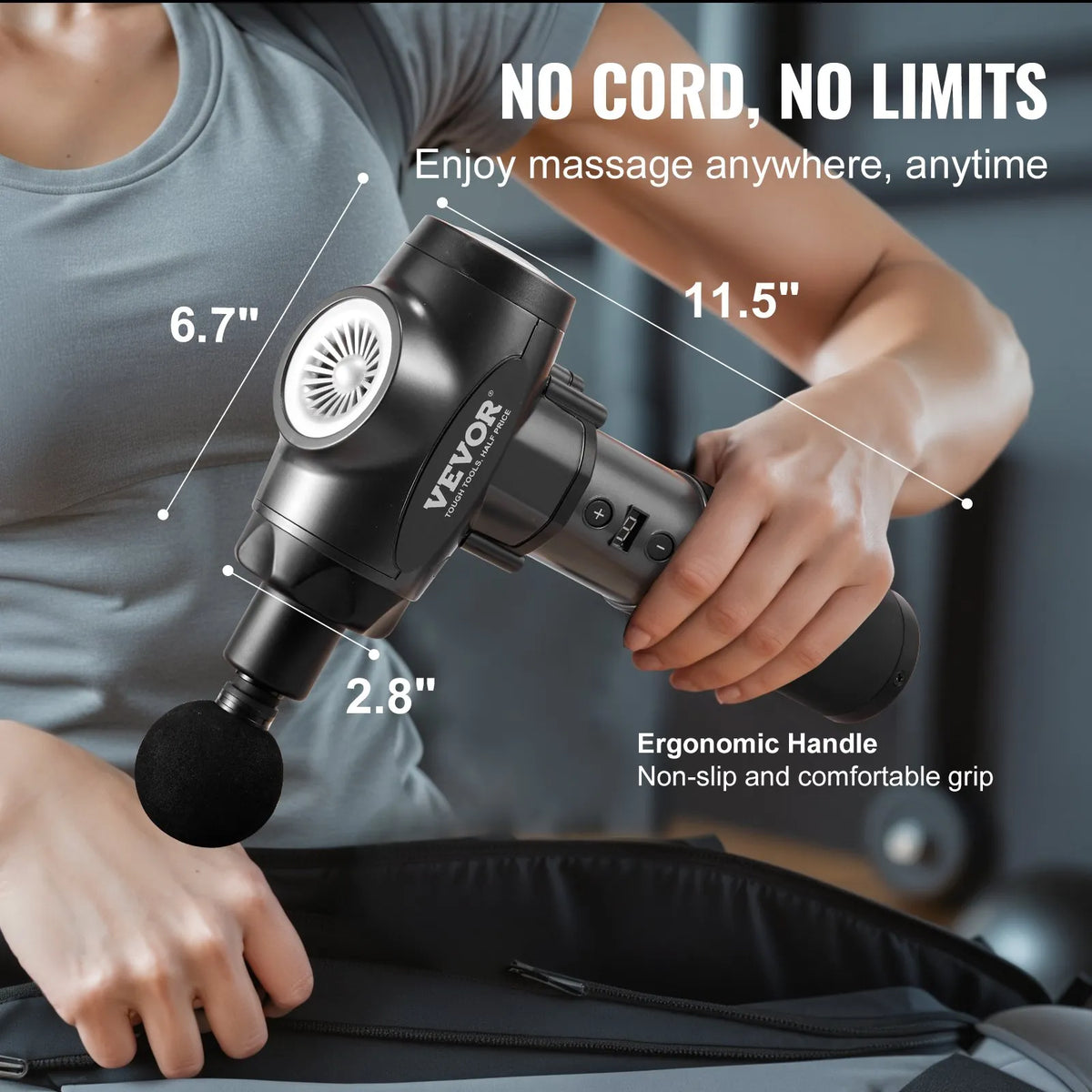 VEVOR Deep Tissue Massage Gun with 9 Speed Levels and 6 Massage Heads, 24V 2500mAh Battery, Percussion Muscle Massage Device for Athletes Pain Relief and Muscle Relaxation