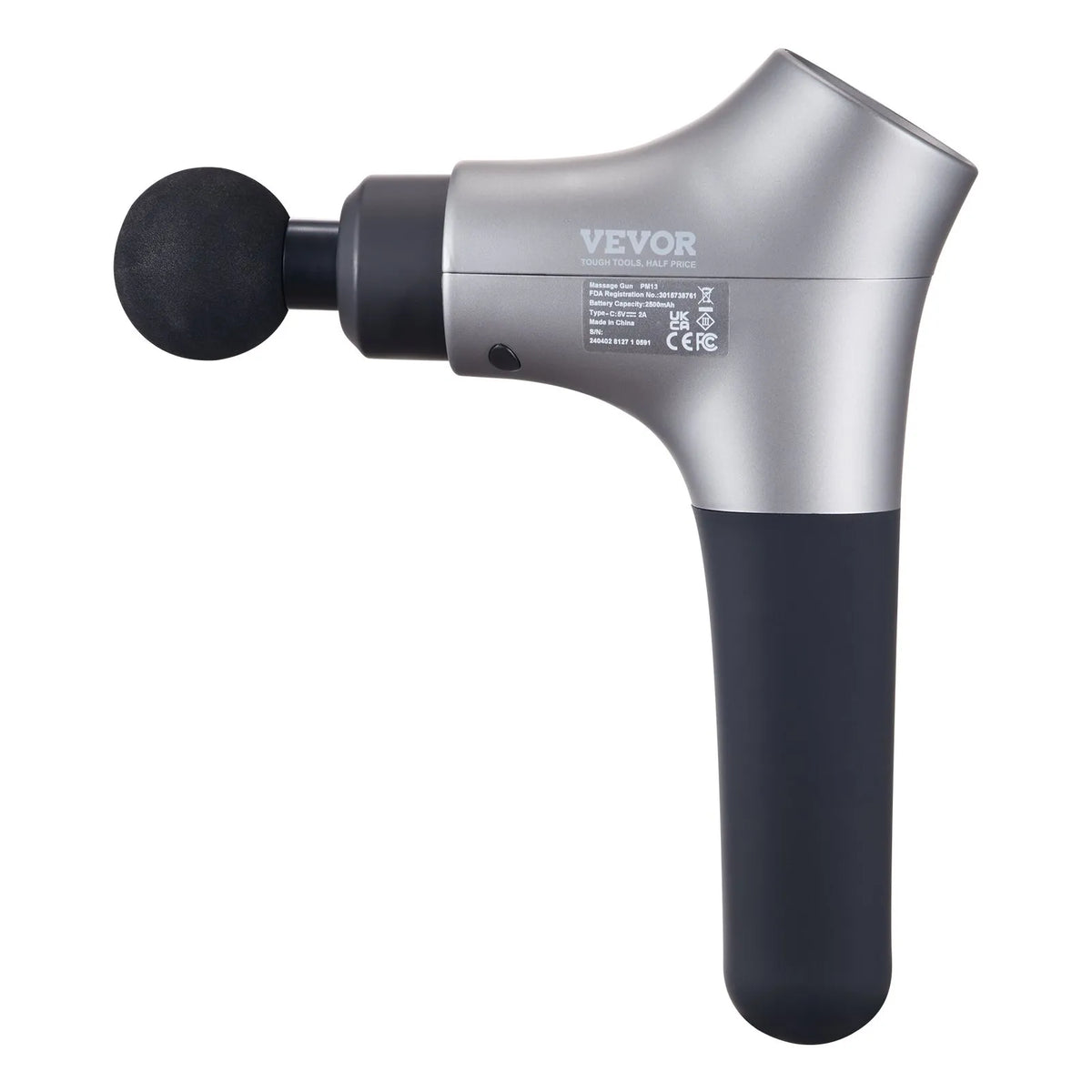 VEVOR Deep Tissue Massage Gun, Percussion Muscle Massage Device for Athletes with 6 Speed Levels and 4 Massage Heads, 12V 2500mAh Battery, Mini Handheld Massage Gun for Pain Relief and Muscle Relaxation