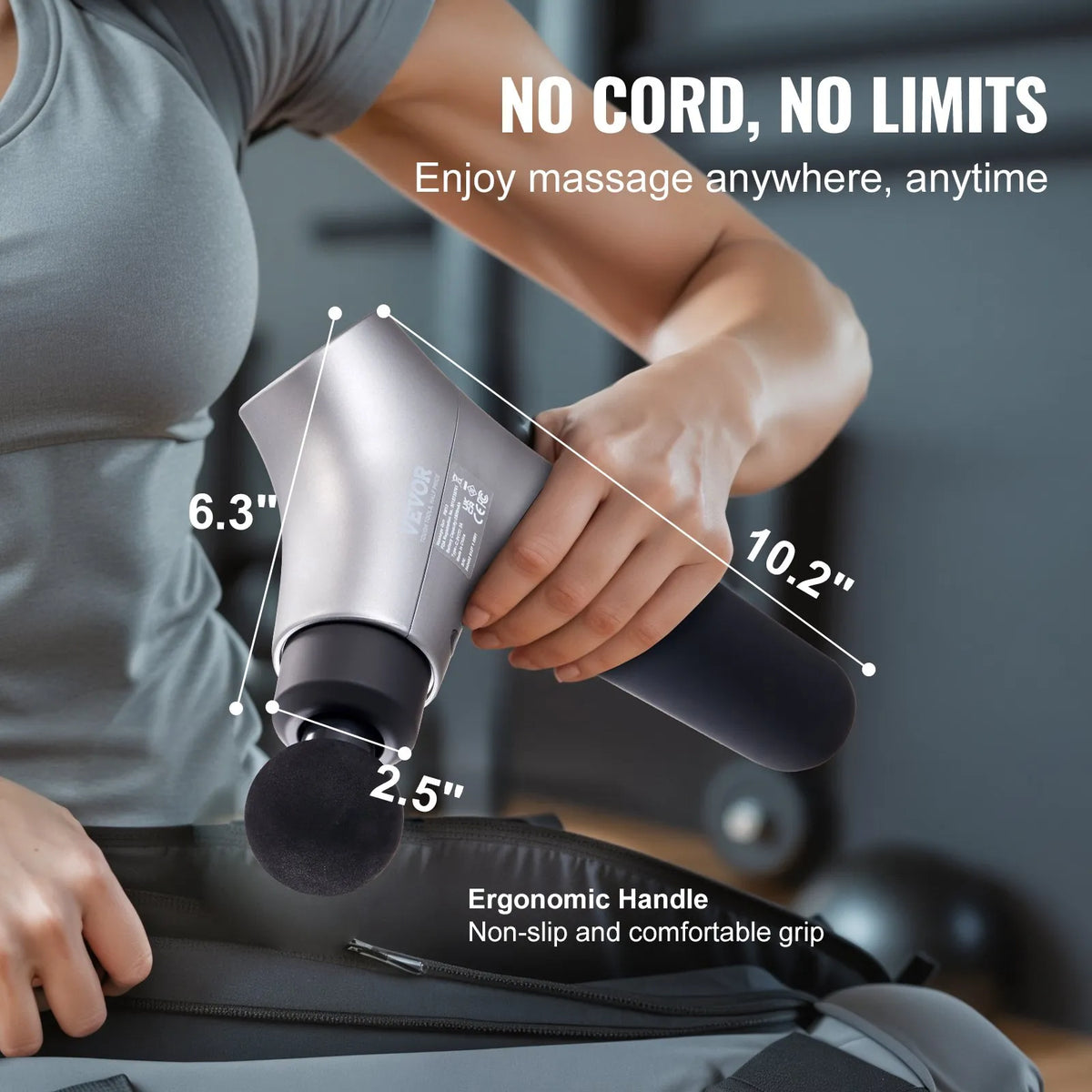 VEVOR Deep Tissue Massage Gun, Percussion Muscle Massage Device for Athletes with 6 Speed Levels and 4 Massage Heads, 12V 2500mAh Battery, Mini Handheld Massage Gun for Pain Relief and Muscle Relaxation