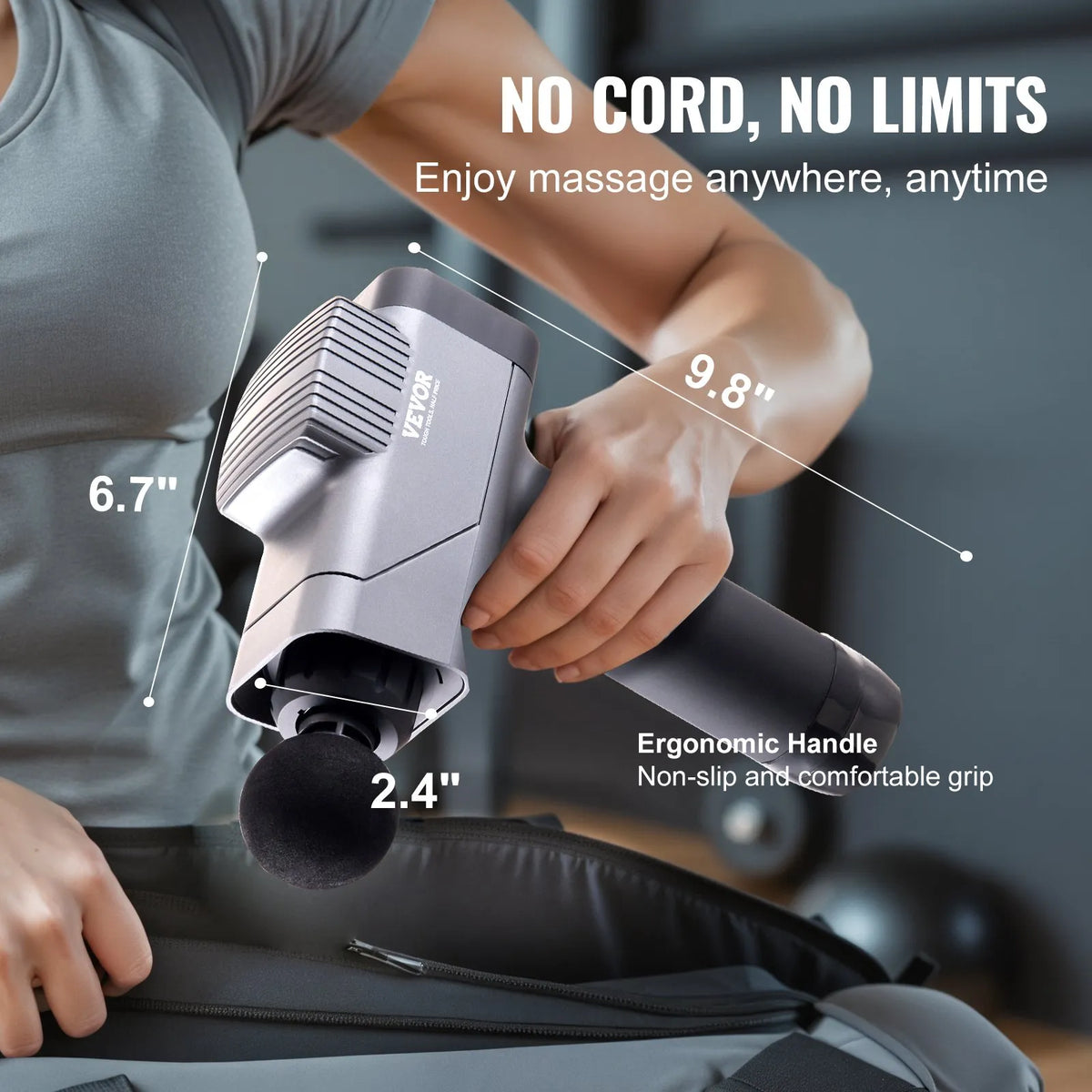 VEVOR Deep Tissue Massage Gun, Percussion Muscle Massage Device for Athletes with 8 Speed Levels and 6 Massage Heads, 16V 2500mAh Battery, Handheld Massage Gun for Pain Relief and Muscle Relaxation
