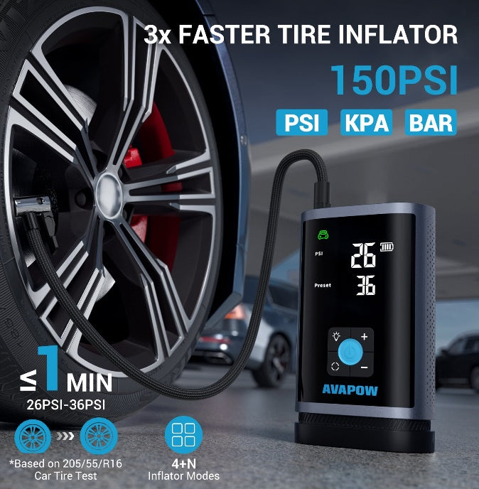 Palaišanas ierīce un gaisa kompresors JP3, 3000A, 16000 mAh, līdz 8,0 L benzīna / 4,5 L dīzeļdzinējiem, 150 PSI, USB-C PD 30 W, LED lukturis, komplektā uzgaļi