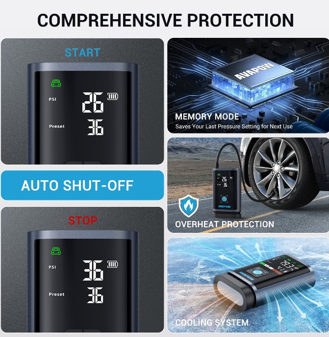 Palaišanas ierīce un gaisa kompresors JP3, 3000A, 16000 mAh, līdz 8,0 L benzīna / 4,5 L dīzeļdzinējiem, 150 PSI, USB-C PD 30 W, LED lukturis, komplektā uzgaļi