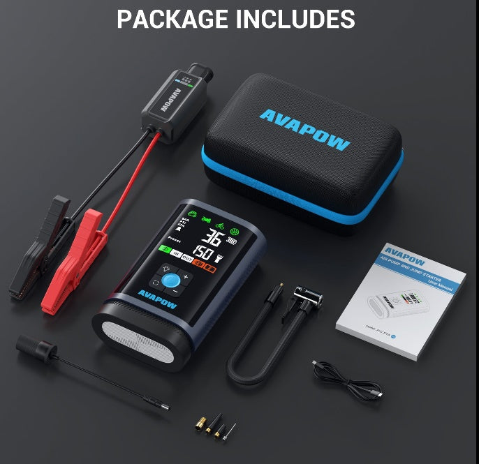 Palaišanas ierīce un gaisa kompresors JP3, 3000A, 16000 mAh, līdz 8,0 L benzīna / 4,5 L dīzeļdzinējiem, 150 PSI, USB-C PD 30 W, LED lukturis, komplektā uzgaļi