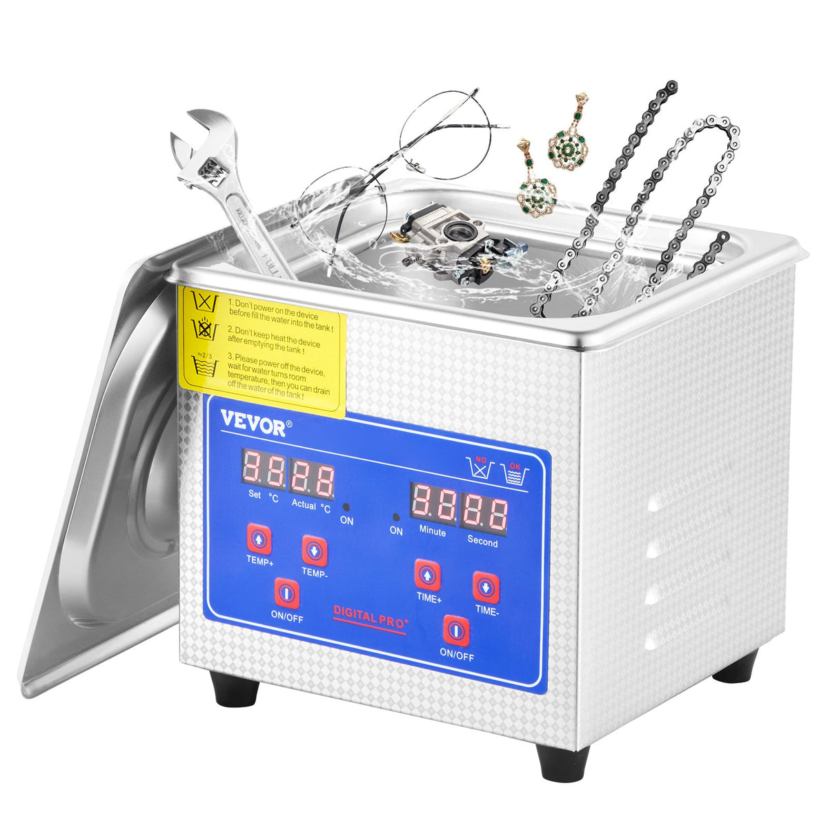 VEVOR Professional Ultrasonic Cleaner, 0.3 l Ultrasonic Jewellery Cleaner with Digital Timer and Heating, Stainless Steel 40 kHz Industrial Ultrasonic Cleaner for Glasses, Watches, Rings and Small Parts