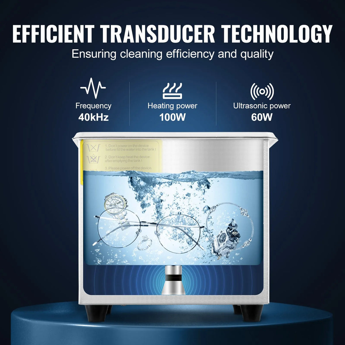 VEVOR Professional Ultrasonic Cleaner, 0.3 l Ultrasonic Jewellery Cleaner with Digital Timer and Heating, Stainless Steel 40 kHz Industrial Ultrasonic Cleaner for Glasses, Watches, Rings and Small Parts