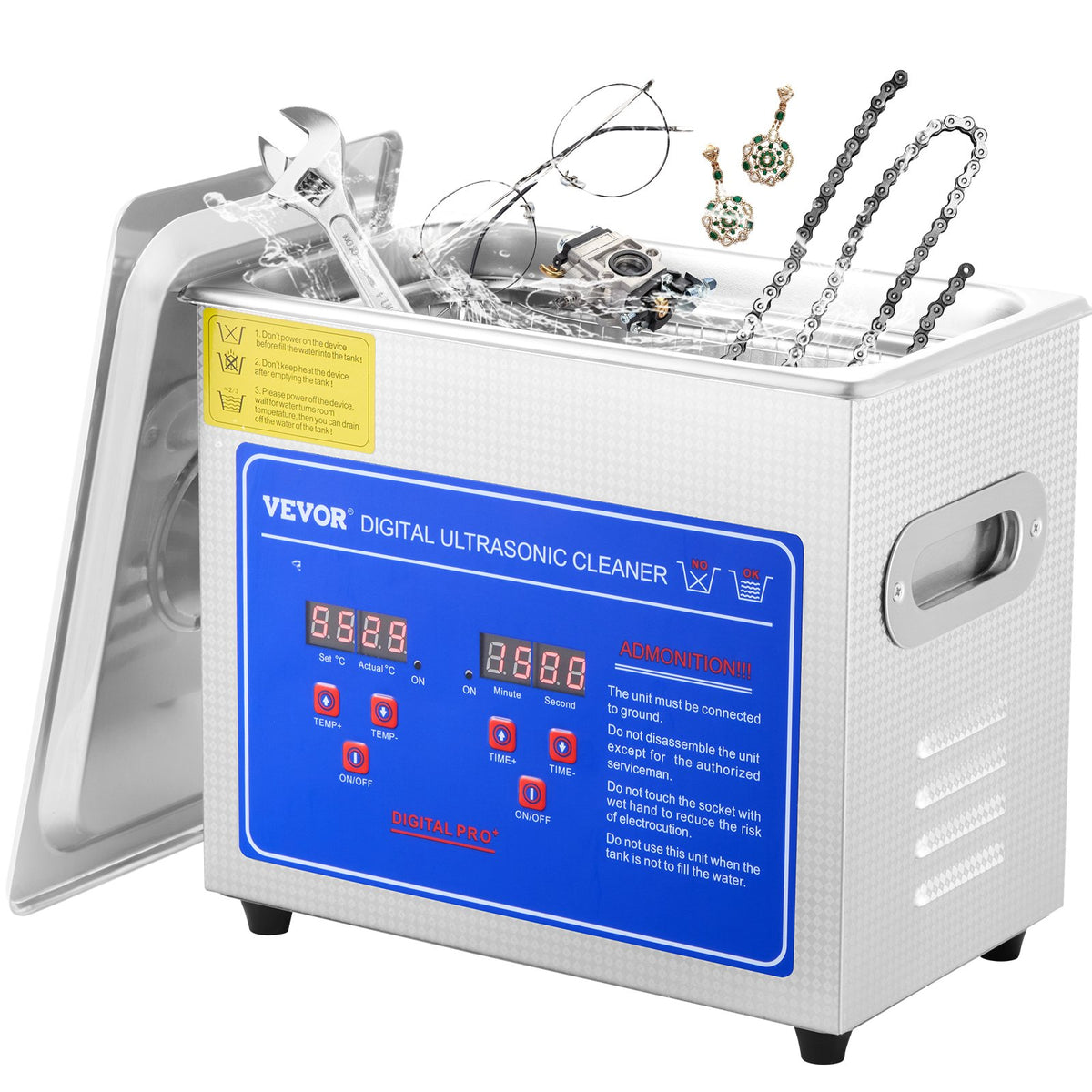 VEVOR 3L Ultrasonic Cleaning Machine Stainless Steel with Digital Heater and Timer, Suitable for Jewellery Cleaning, Commercial and Home Use