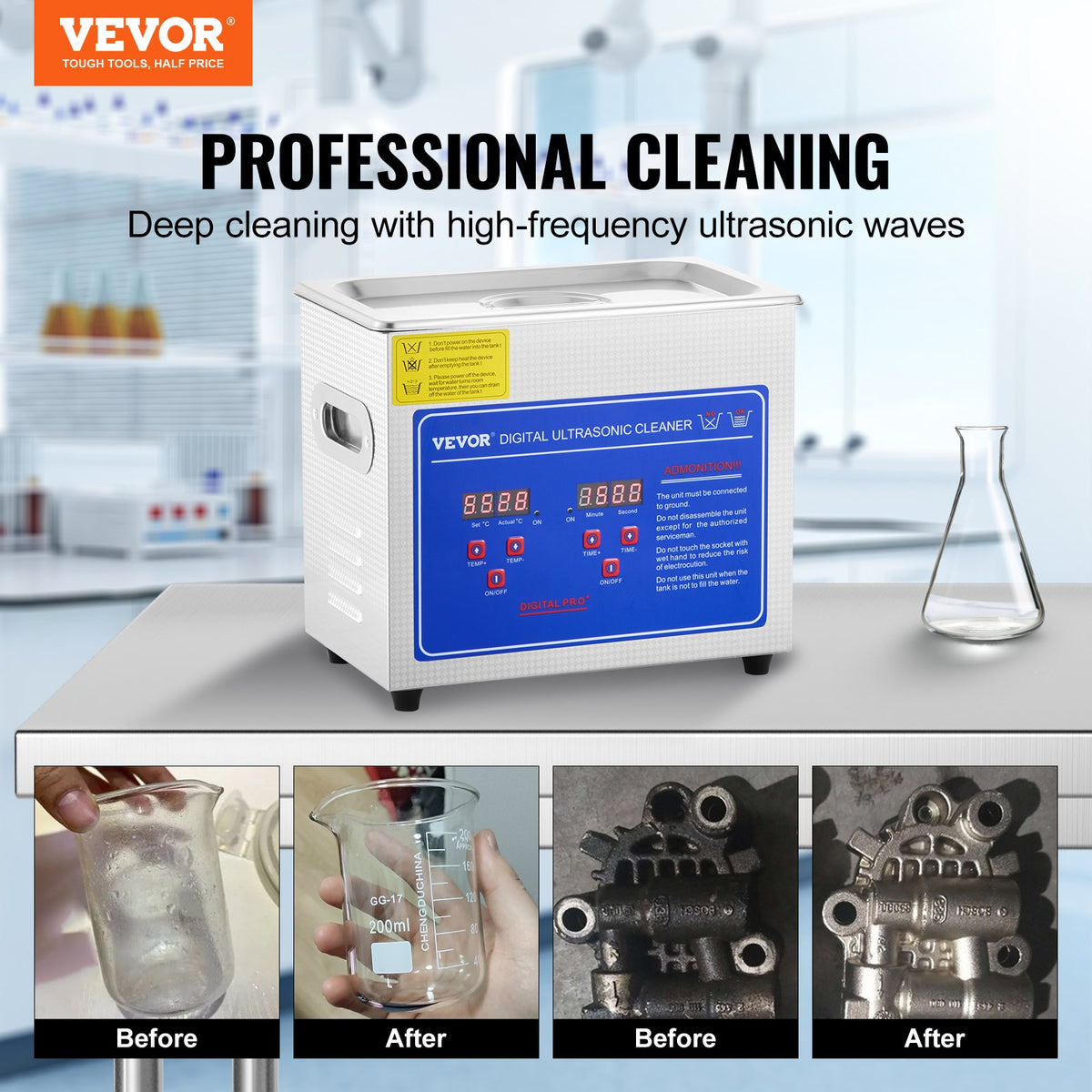 VEVOR 3L Ultrasonic Cleaning Machine Stainless Steel with Digital Heater and Timer, Suitable for Jewellery Cleaning, Commercial and Home Use