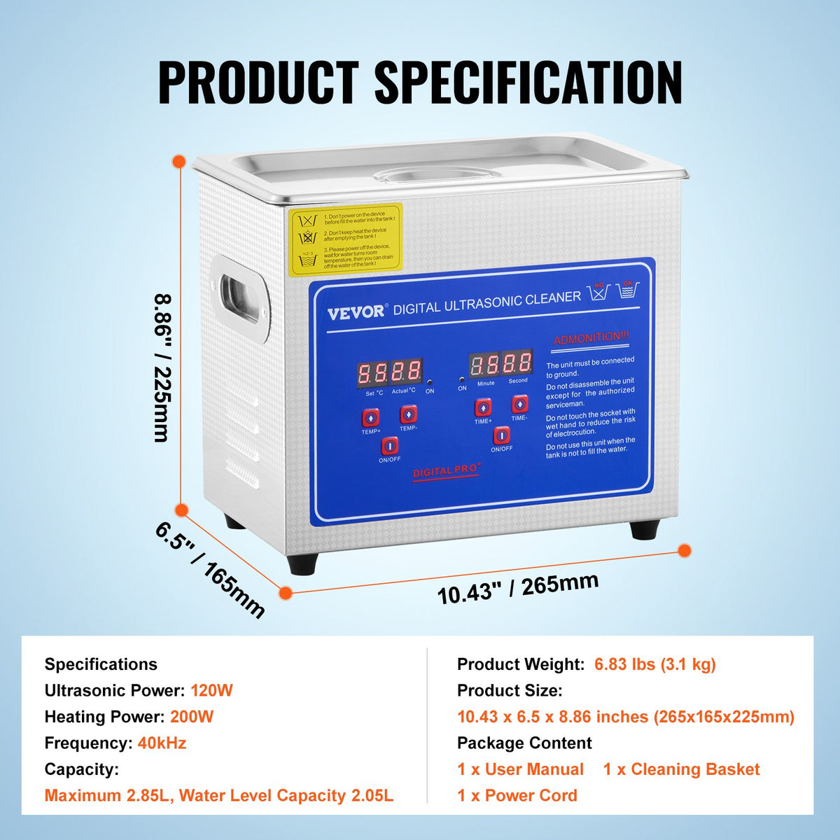 VEVOR 3L Ultrasonic Cleaning Machine Stainless Steel with Digital Heater and Timer, Suitable for Jewellery Cleaning, Commercial and Home Use