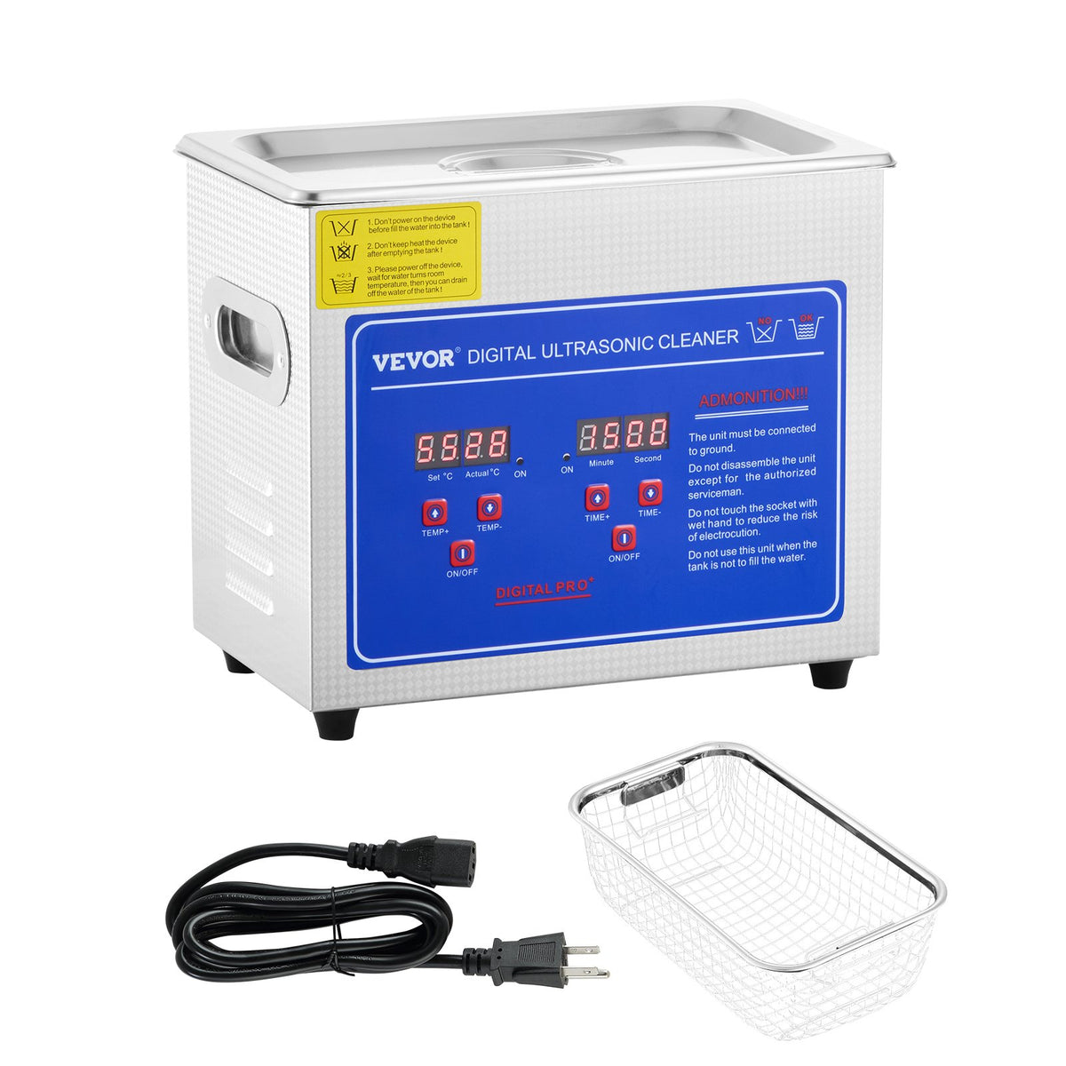 VEVOR 3L Ultrasonic Cleaning Machine Stainless Steel with Digital Heater and Timer, Suitable for Jewellery Cleaning, Commercial and Home Use